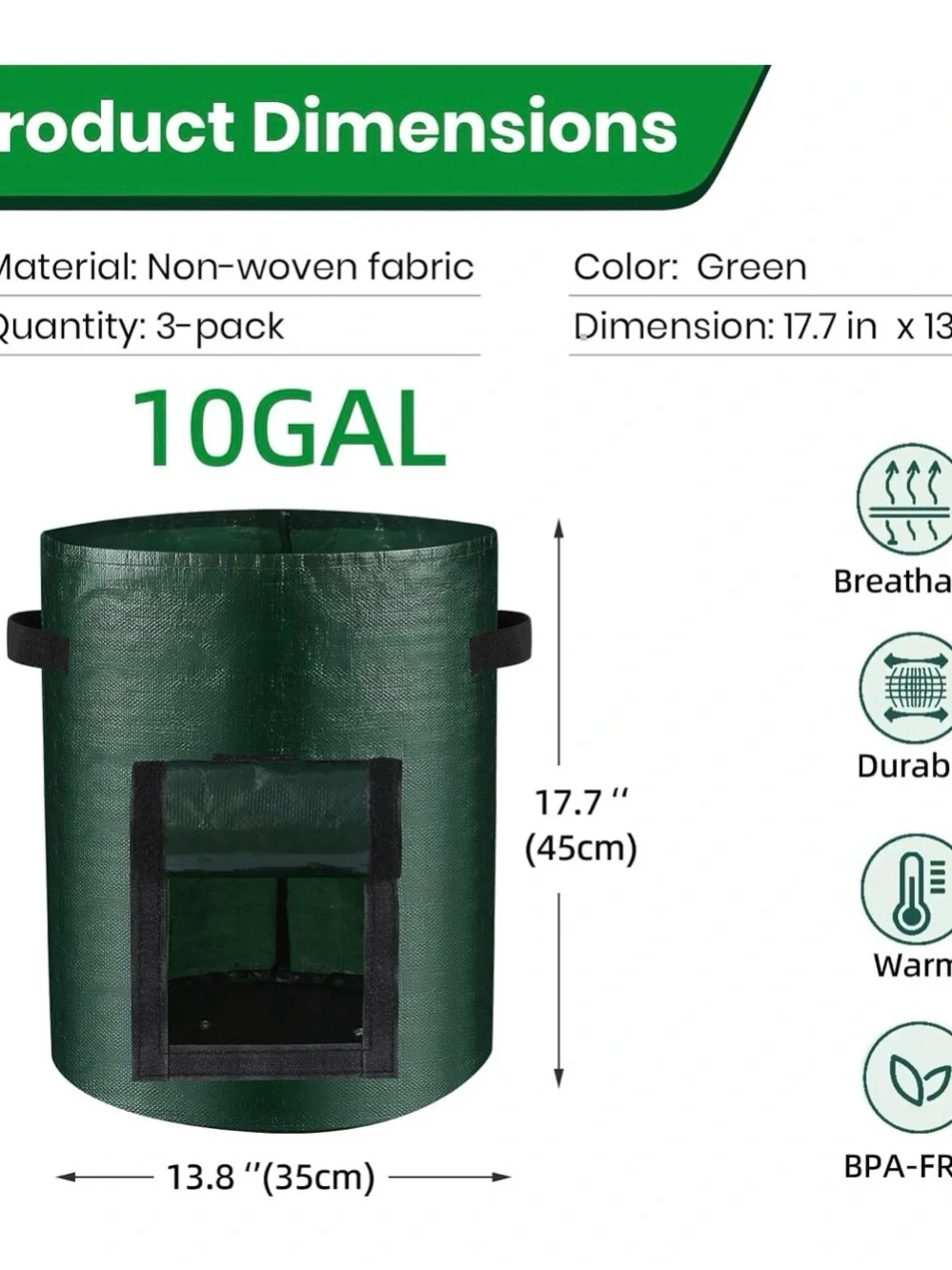 10 Gallon 3-Pack Potato Grow Bags